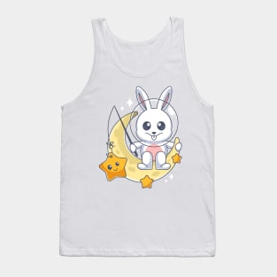 Cute bunny fishing for stars on the moon Tank Top